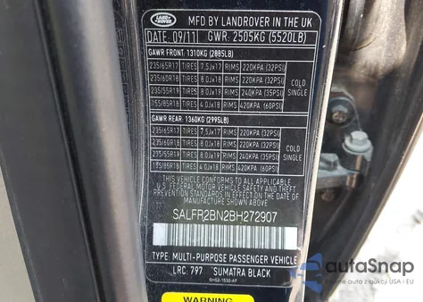 2011 Land Rover Lr2 Hse из США, поврежденный, VIN SALFR2BN2BH272907